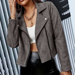 Grey suede jacket zip up